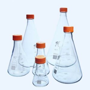 Erlenmeyer Flask With Yellow Plastic Screw Cap Lab Conical Bottle 500mL