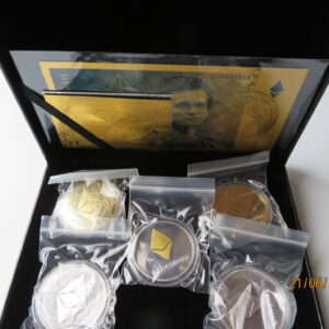 Gold Ethereum Coin in Box with Gold banknote
